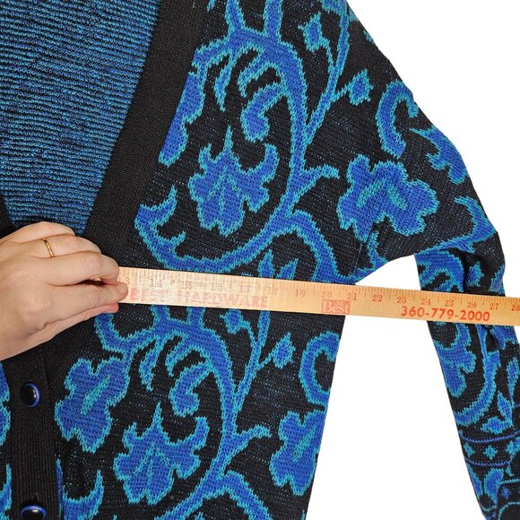 Vintage 80s 90s Pendleton Wool Cardigan Sweater Blue Black Button Puff Sleeve M - Picture 8 of 11